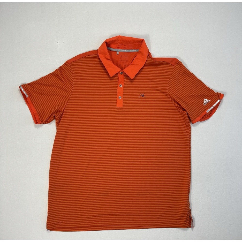 Adidas Golf Climacool Polo Shirt Mens XL Orange Striped Logo Performance Active